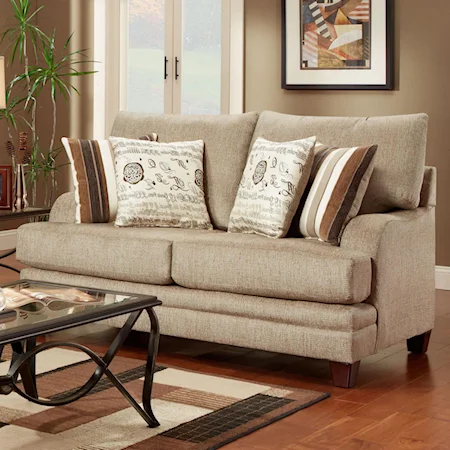 Transitional Loveseat with Exposed Wood Feet
